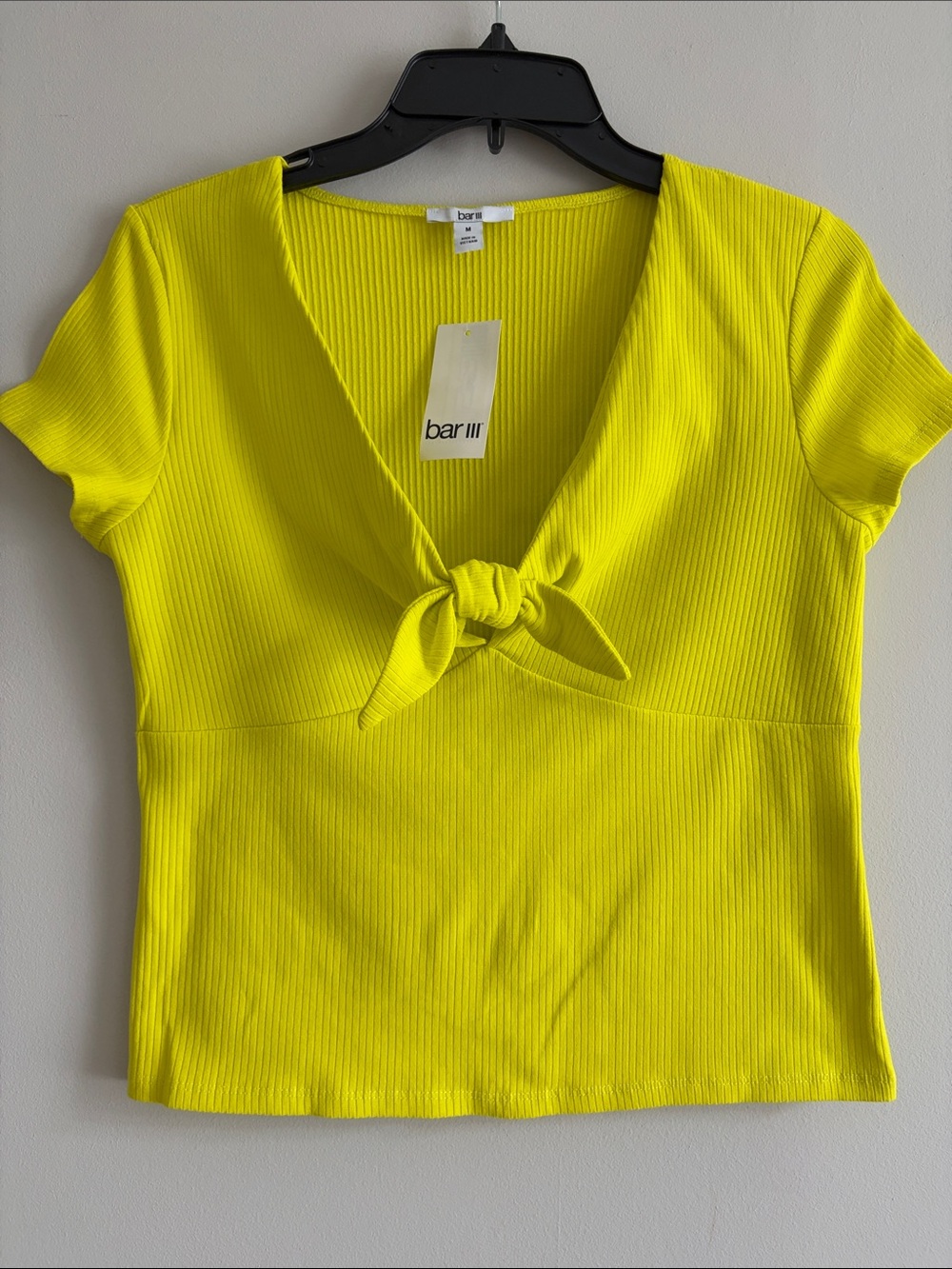 Bar III Neon Yellow Ribbed Tie-Front Crop Top